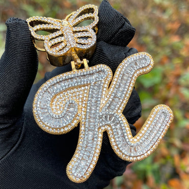 Elegant Butterfly Bail Iced Out Initial Custom Name Necklace Pendant - Luxury Custom Jewelry