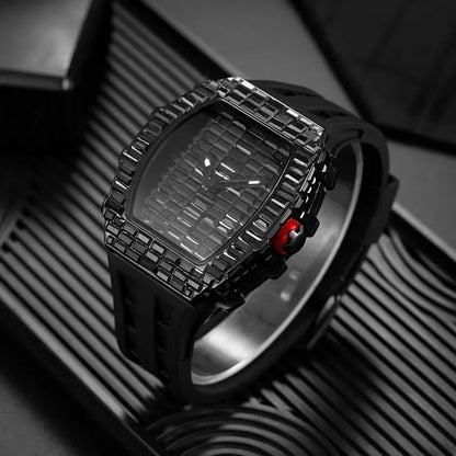 Luxury Black Zircon Tonneau Watch for Men | Unique Rectangular Mille Style Wristwatch | Iced Out Waterproof Clock | 2026 Fashion Dropshipping | Caratix - CaratixJewelry