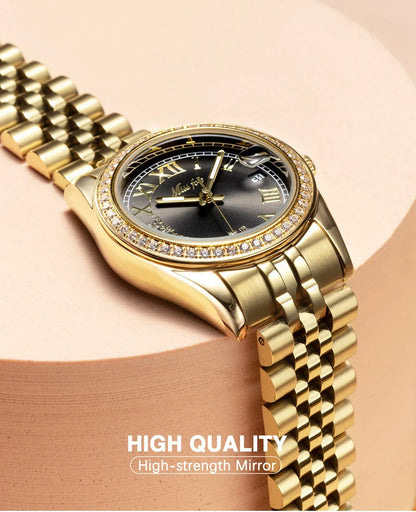 Luxury Women's Stainless Steel Watch | Japan Movement Ladies Quartz Wristwatch | Waterproof Calendar Iced Out Watch | Reloj Mujer | Caratix - CaratixJewelry