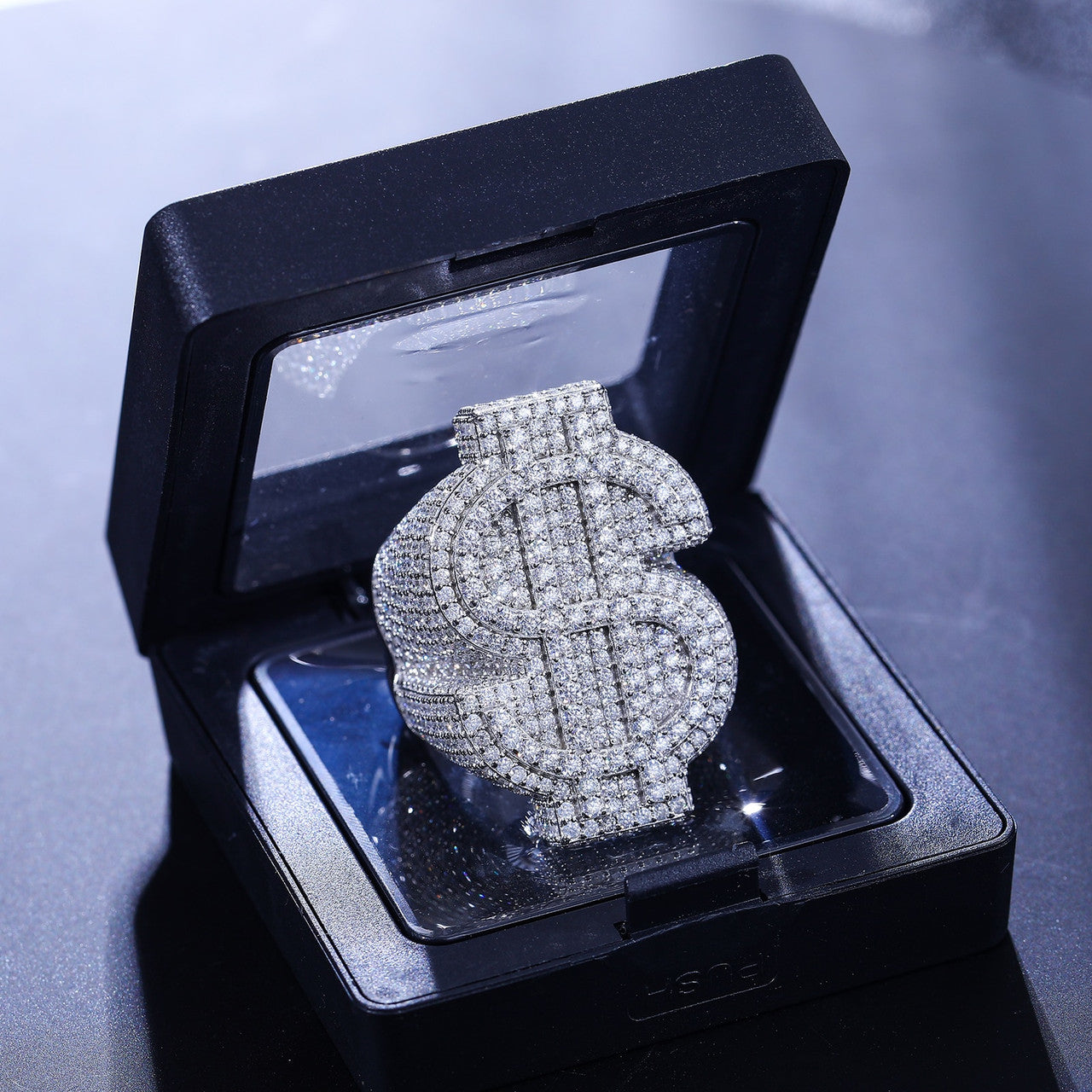Genuine VVS Diamond Cash Money Dollar Sign Solid Sterling Silver Hip Hop Rings