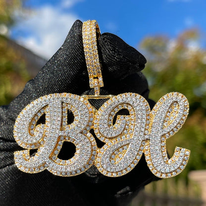 Royal Script Letters Iced Out Personalized Custom Name Necklace Pendant - Luxury Custom Jewelry