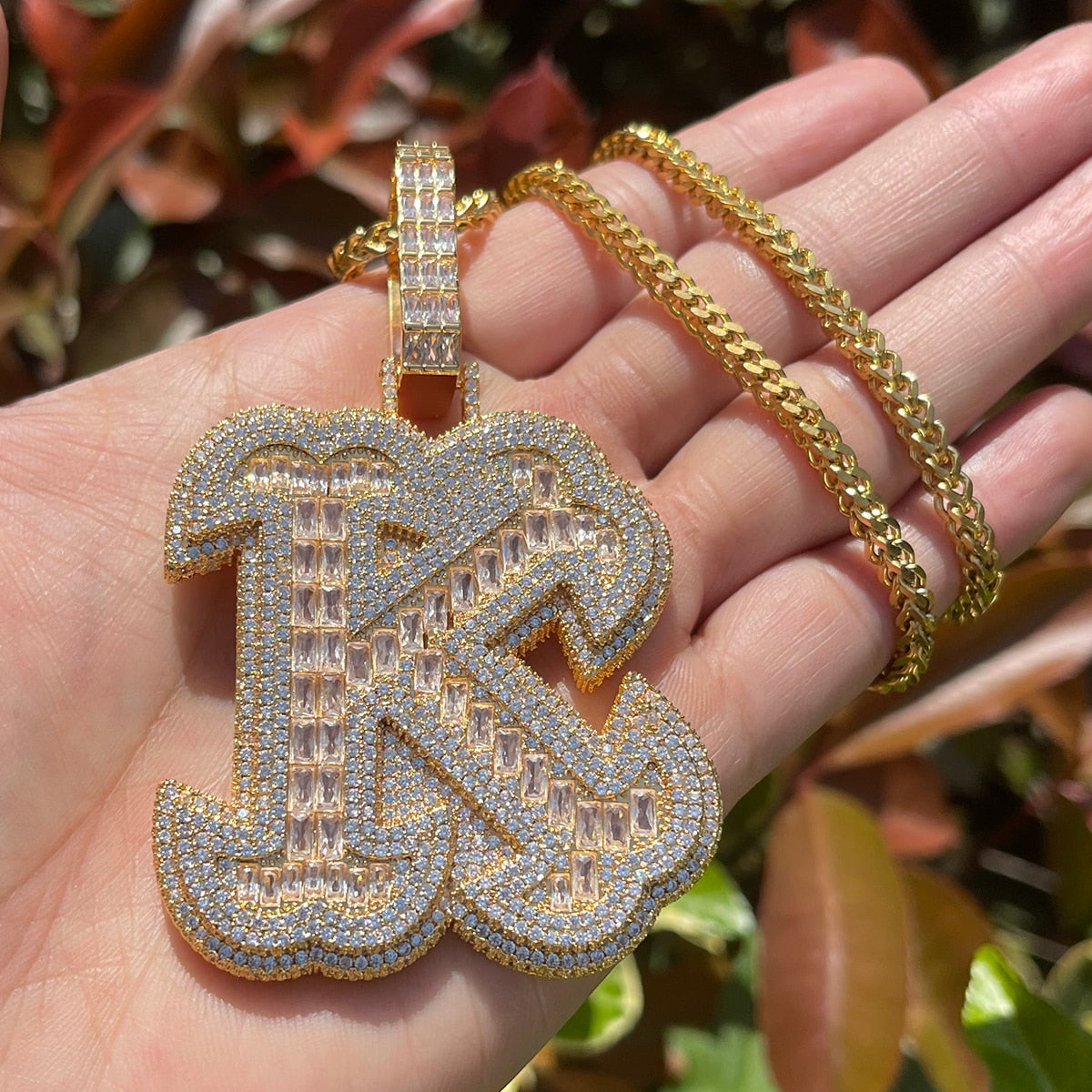 King Style Baguette Bail Iced Out Initial Custom Name Necklace Pendant 