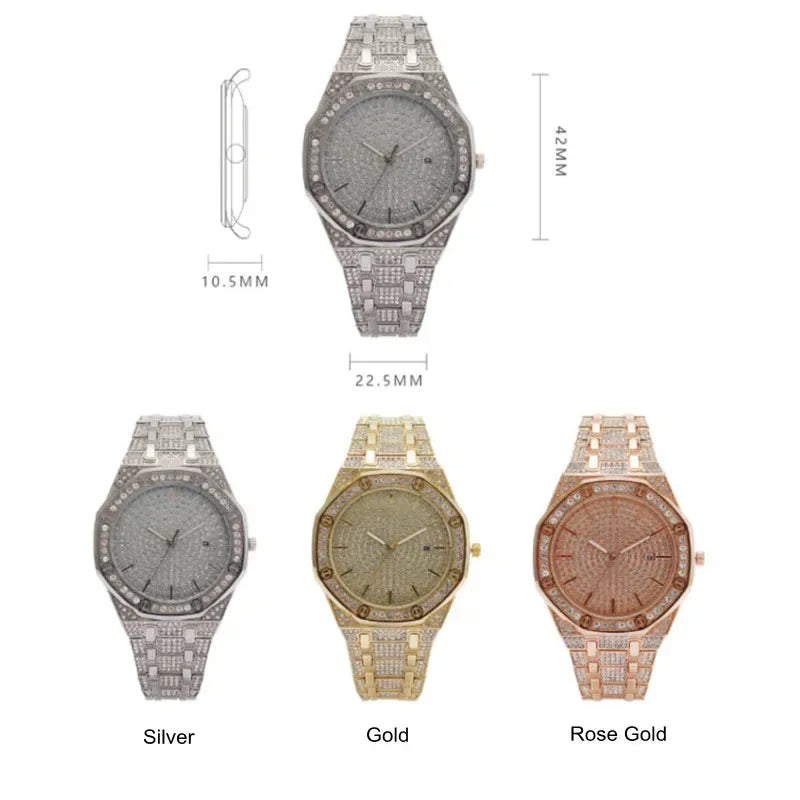 Luxury Unisex Watch for Men & Women | Hip Hop Iced Out Watch with Date | 2026 Relogio Reloj Quartz Wristwatch | Top Brand Drop Shipping | Caratix - CaratixJewelry