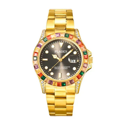 Luxury 18k Gold Men's Iced Out Watch | Stainless Steel Round Wristwatch | Hip Hop Exquisite Male Clock | Caratix - CaratixJewelry