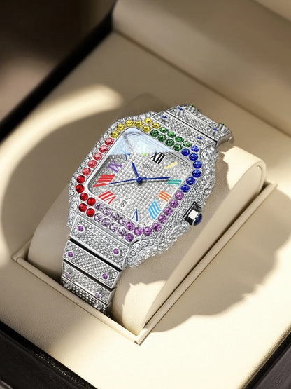 Luxury Full Moissanite Iced Out Watch | Men & Women’s Quartz Watch | Roman Numerals Party Clock | Passes Tester | Caratix - CaratixJewelry