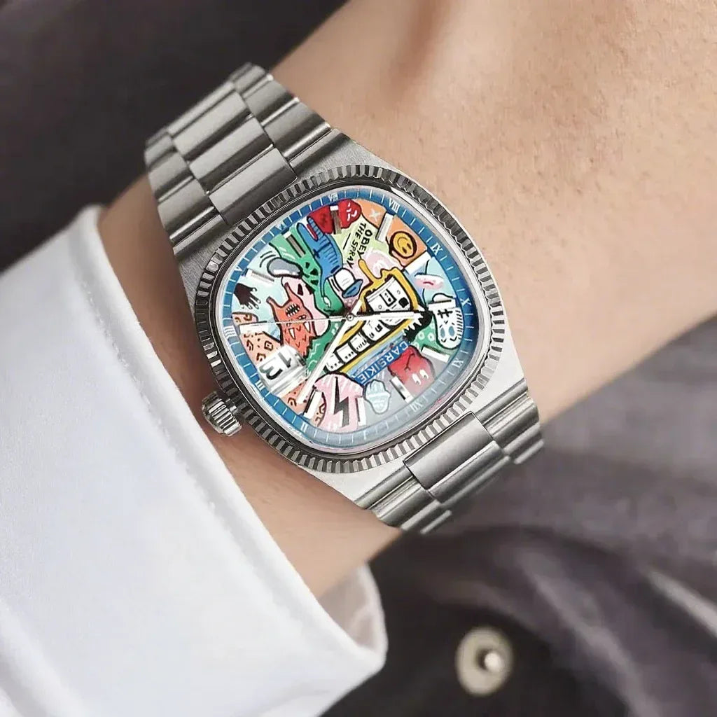 2026 New Square Men's Watch | Abstract Art Dial Luxury Iced Out Watch | Trendy Retro Niche Design | Silver Black Gold Street Style | Caratix - CaratixJewelry