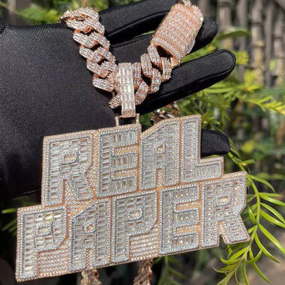 Rich Baguette & Diamond Iced Out Personalized Custom Name Necklace Pendant - Luxury Custom Jewelry