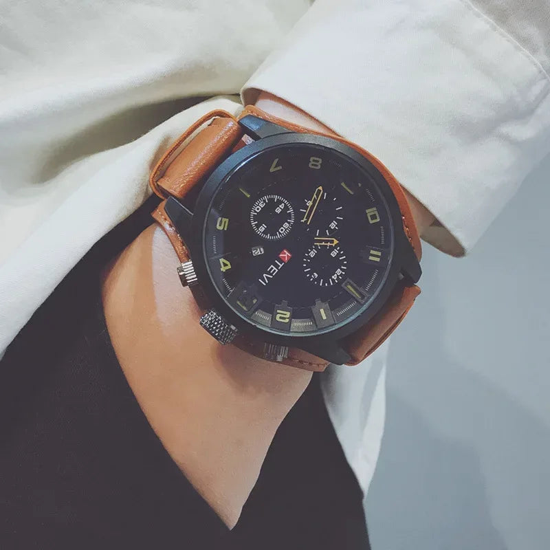 Hot Fashion Men's Oversized Sport Watch | Large Dial Military Army Clock | Leather Strap Iced Out Watch Style | 2026 Relogios Masculino | Caratix - CaratixJewelry