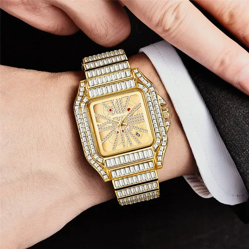 Full Iced Out Watch for Men | Luxury Hip Hop Gold Silver Wristwatch | Calendar Quartz Man Clock | 2026 Relogio Masculino | Drop Shipping | Caratix - CaratixJewelry
