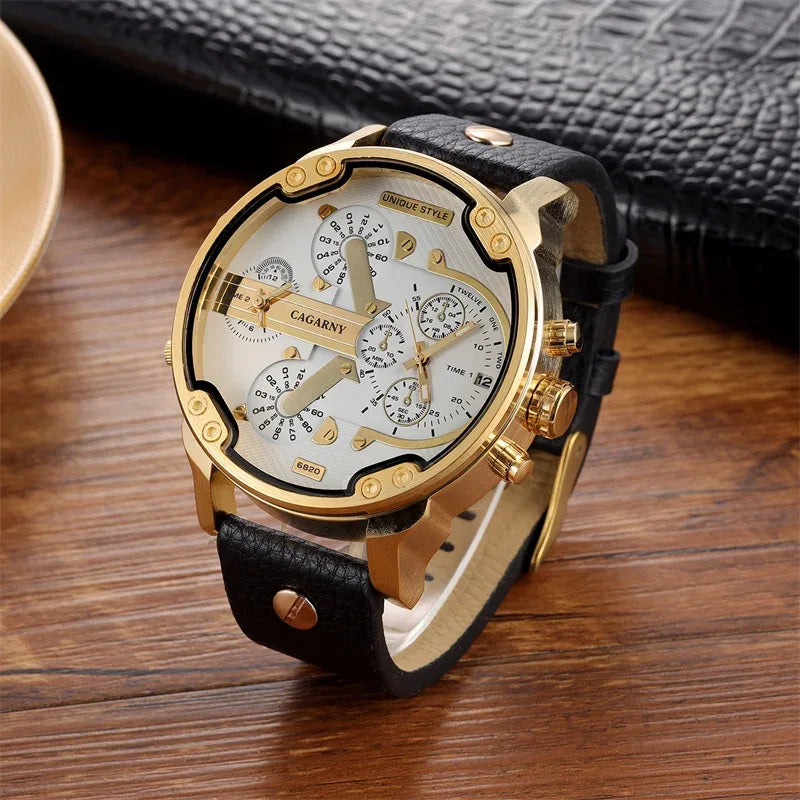 Luxury Top Brand Men's Big Dial Watch | Fashion Leather Band Quartz Wristwatch | Date Function Iced Out Watch | Relogio Masculino 2026 | Caratix - CaratixJewelry