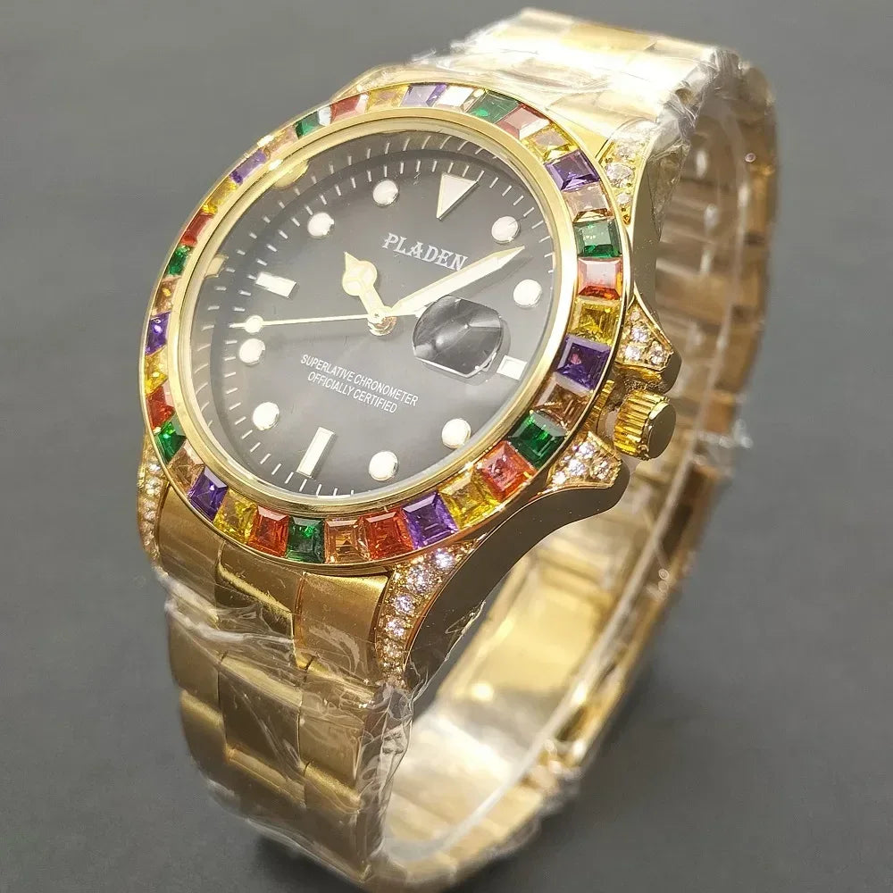 Luxury 18k Gold Men's Iced Out Watch | Stainless Steel Round Wristwatch | Hip Hop Exquisite Male Clock | Caratix - CaratixJewelry
