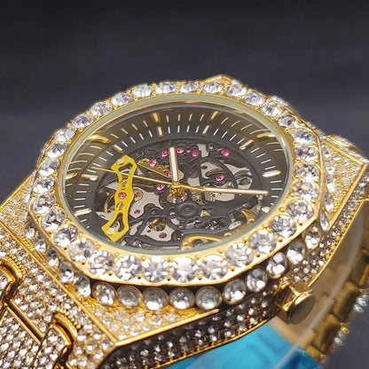 Luxury Men's Automatic Mechanical Iced Out Watch | Hollow Skeleton Dial Full | Luminous Hip Hop Watch | Caratix - CaratixJewelry