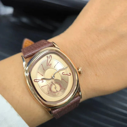 Luxury Twisted Square Watch for Men & Women | Unique Niche Design Iced Out Watch | Classic Retro Quartz Timepiece | Genuine Leather Strap | Caratix - CaratixJewelry