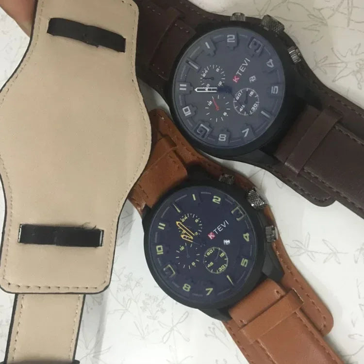 Hot Fashion Men's Oversized Sport Watch | Large Dial Military Army Clock | Leather Strap Iced Out Watch Style | 2026 Relogios Masculino | Caratix - CaratixJewelry