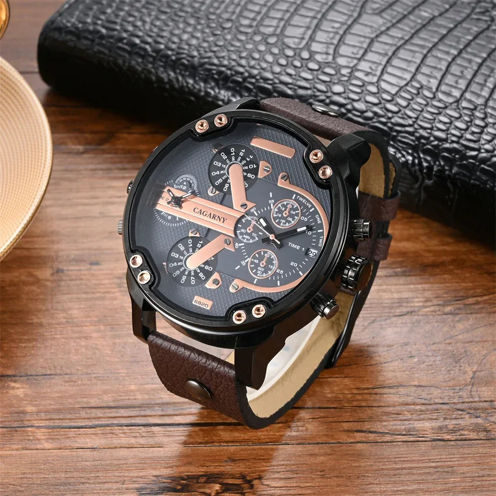 Luxury Big Dial Watch for Men | High Quality Leather Strap Quartz Wristwatch | Fashion Iced Out Watch | 2026 Relogio Masculino | Dropshipping New | Caratix - CaratixJewelry