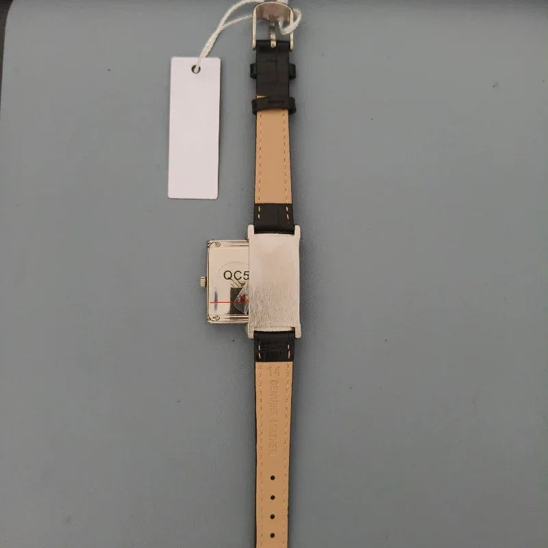 Luxury Reversible Case Women's Square Watch | 21*36mm Silver Niche Design Iced Out Watch | Retro Leather Strap Quartz Timepiece | Caratix - CaratixJewelry