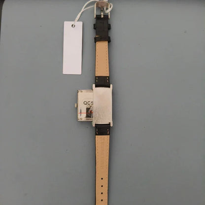 Luxury Reversible Case Women's Square Watch | 21*36mm Silver Niche Design Iced Out Watch | Retro Leather Strap Quartz Timepiece | Caratix - CaratixJewelry