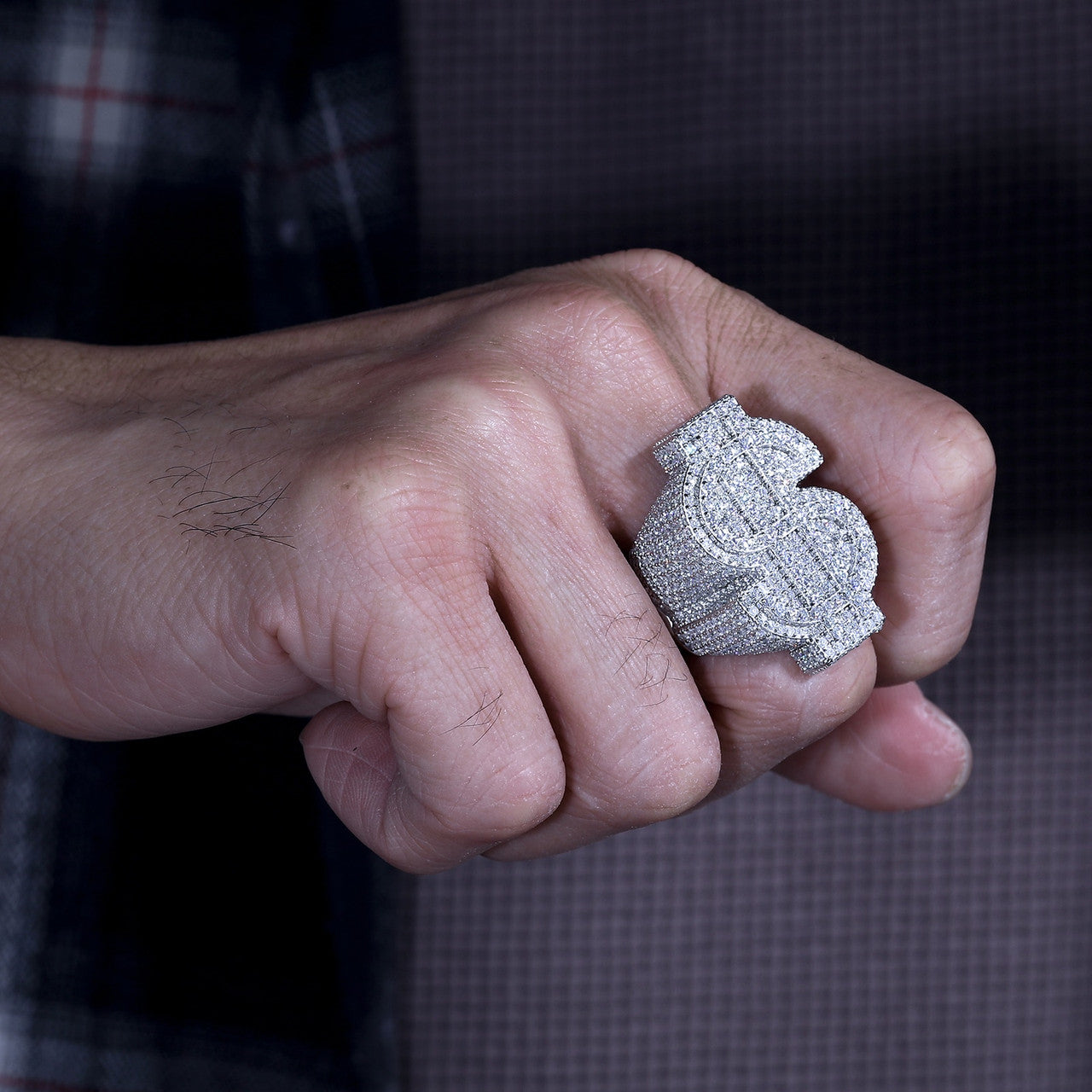 Anillos de hip hop de plata esterlina maciza con símbolo de dólar y diamantes VVS genuinos