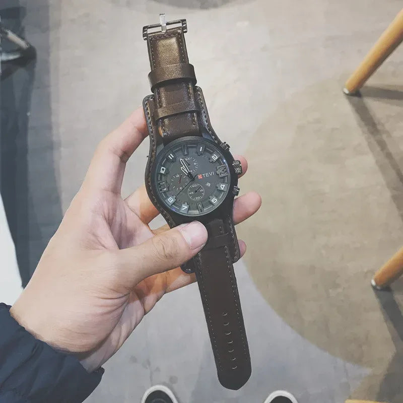 Hot Fashion Men's Oversized Sport Watch | Large Dial Military Army Clock | Leather Strap Iced Out Watch Style | 2026 Relogios Masculino | Caratix - CaratixJewelry