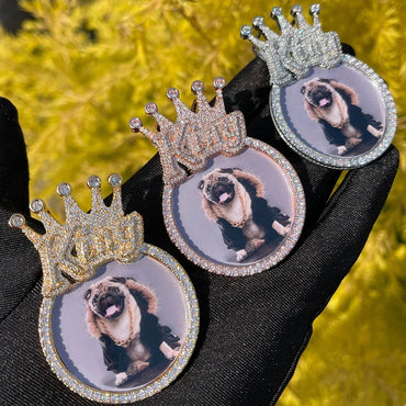 King Crown Bail Custom Photo Pendant Necklace – Iced Out Hip Hop Jewelry - CaratixJewelry
