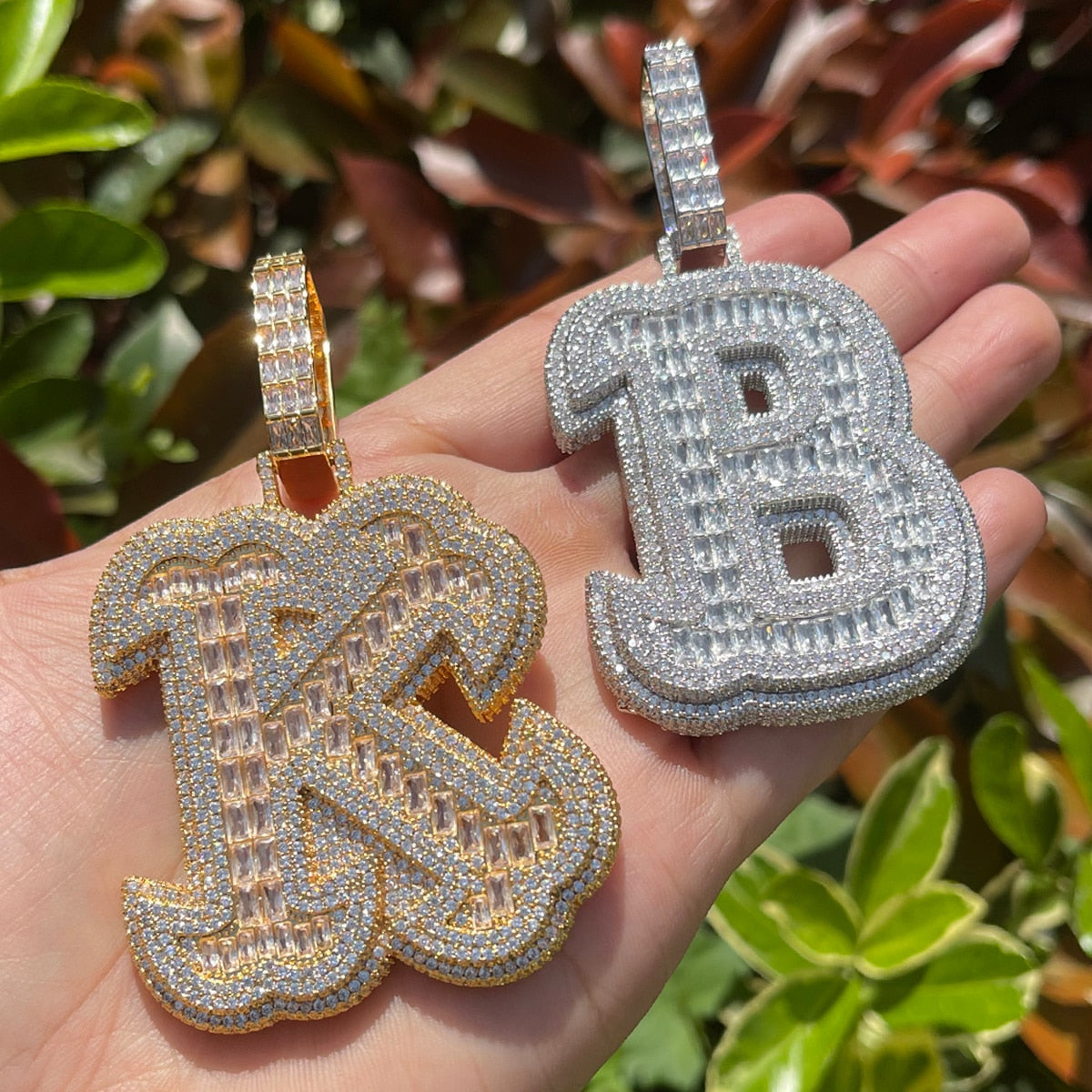 King Style Baguette Bail Iced Out Initial Custom Name Necklace Pendant 