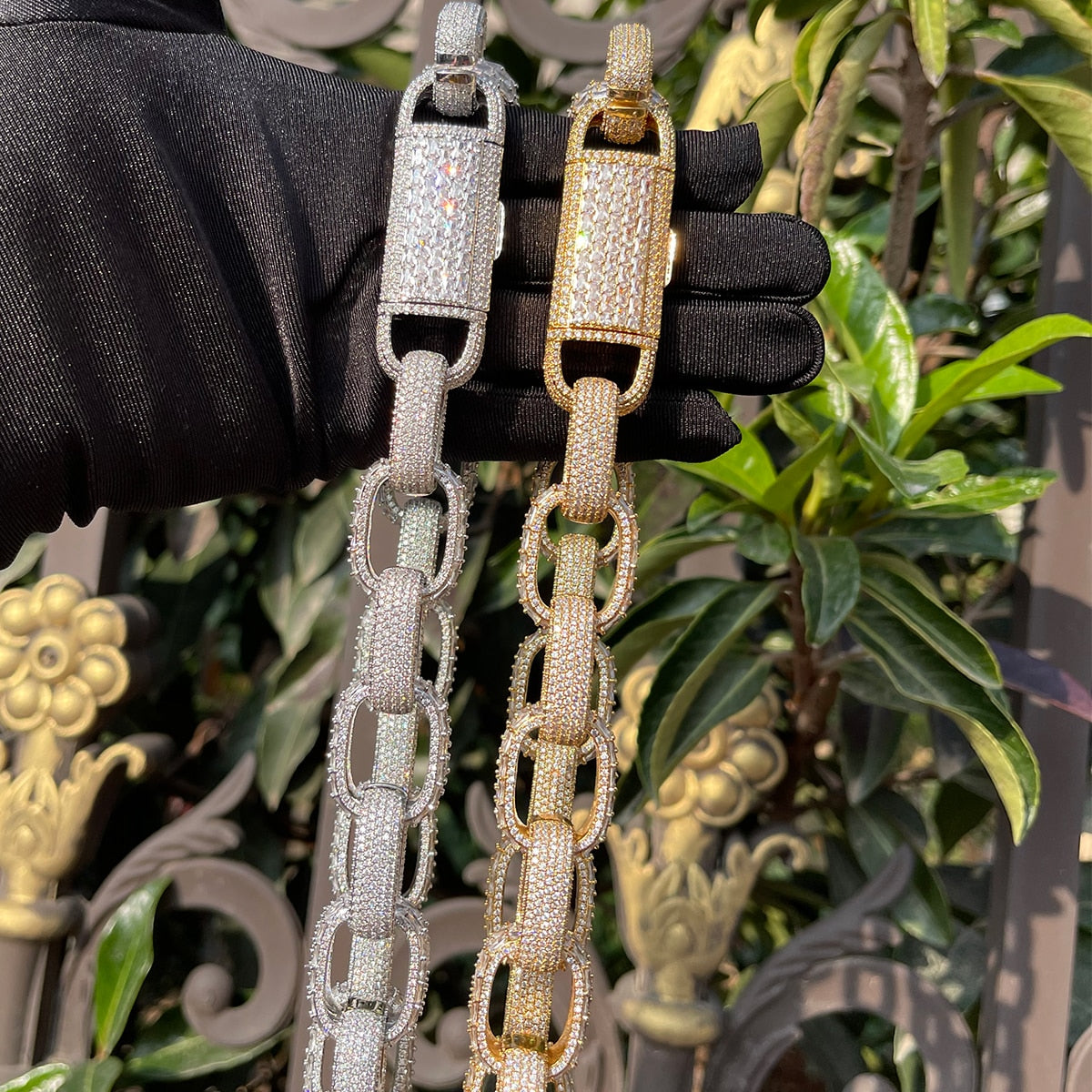 20MM Baguette and Stones Box Link Iced Out Diamond Necklace Chain – Luxury Hip Hop Jewelry for Men & Women