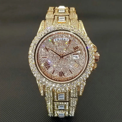 Luxury Day Date Iced Out Watch for Men | Hip Hop Rap Singer Wristwatch | West Coast Street Style Bling Jewelry Clock | Quartz Watch | Caratix - CaratixJewelry