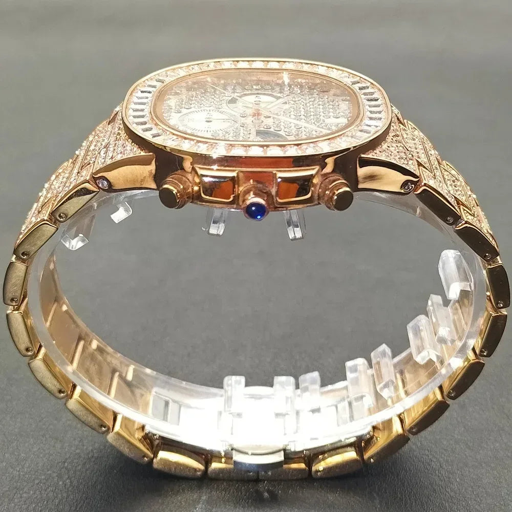 New Men's Bling Iced Out Watch | Luxury Quartz Wristwatch | Waterproof Luminous Calendar Mens Clock | Caratix - CaratixJewelry