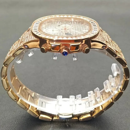 New Men's Bling Iced Out Watch | Luxury Quartz Wristwatch | Waterproof Luminous Calendar Mens Clock | Caratix - CaratixJewelry