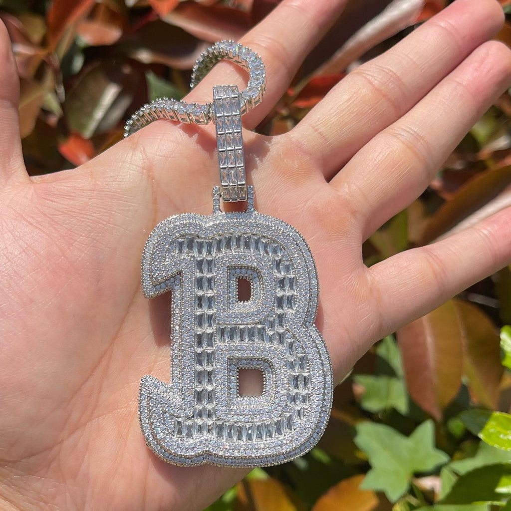 King Style Baguette Bail Iced Out Initial Custom Name Necklace Pendant 