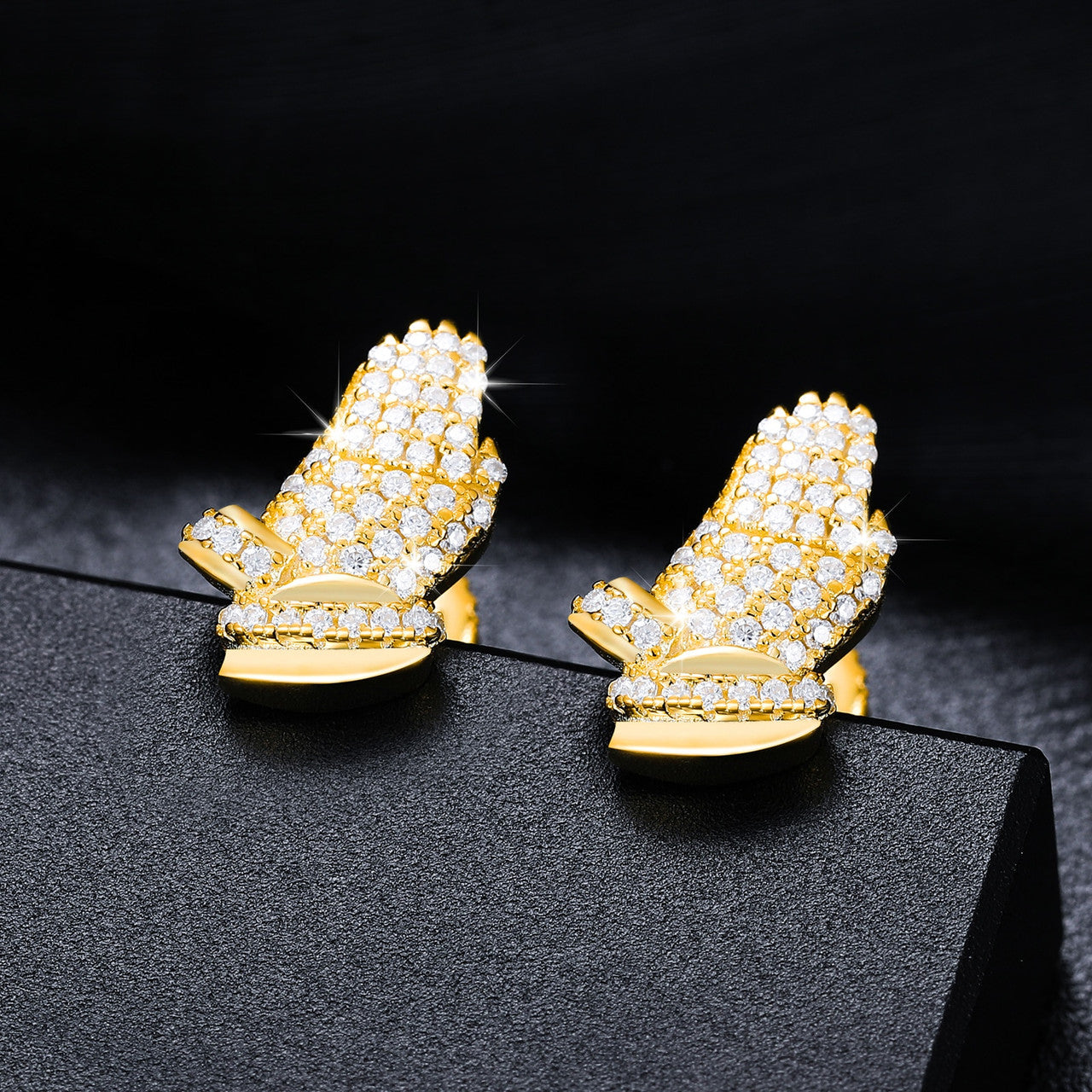 Hands of Prayer Genuine VVS Diamond Solid 925 Silver Bling Hip Hop Earrings – Iced Out Jewelry