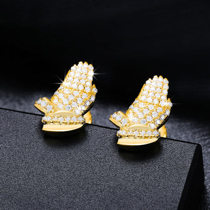 Hands of Prayer Genuine VVS Diamond Solid 925 Silver Bling Hip Hop Earrings – Iced Out Jewelry