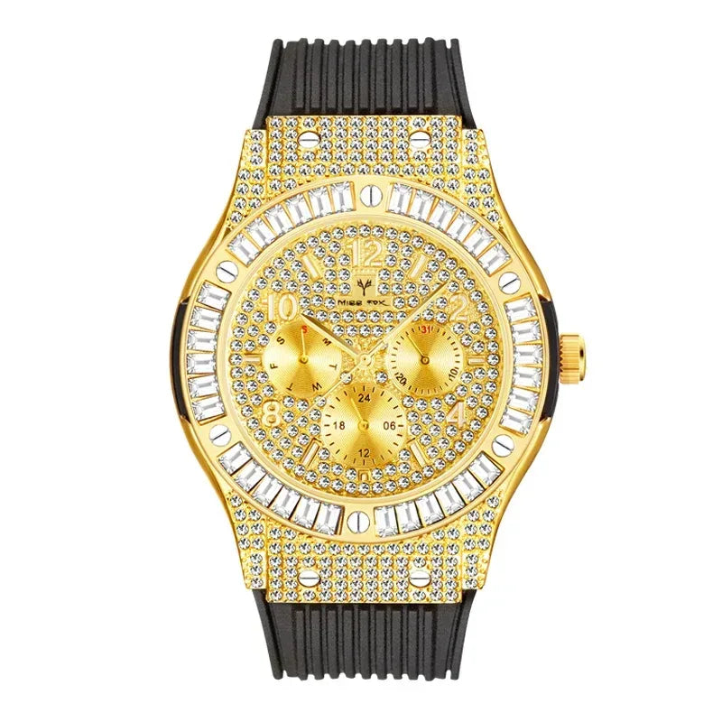 Luxury Rose Gold Men's Iced Out Watch | Quartz Wristwatch with Rubber Strap | Waterproof Silicone Reloj Gift | Caratix - CaratixJewelry
