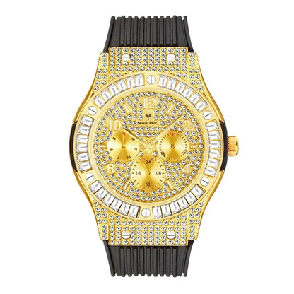 Luxury Rose Gold Men's Iced Out Watch | Quartz Wristwatch with Rubber Strap | Waterproof Silicone Reloj Gift | Caratix - CaratixJewelry