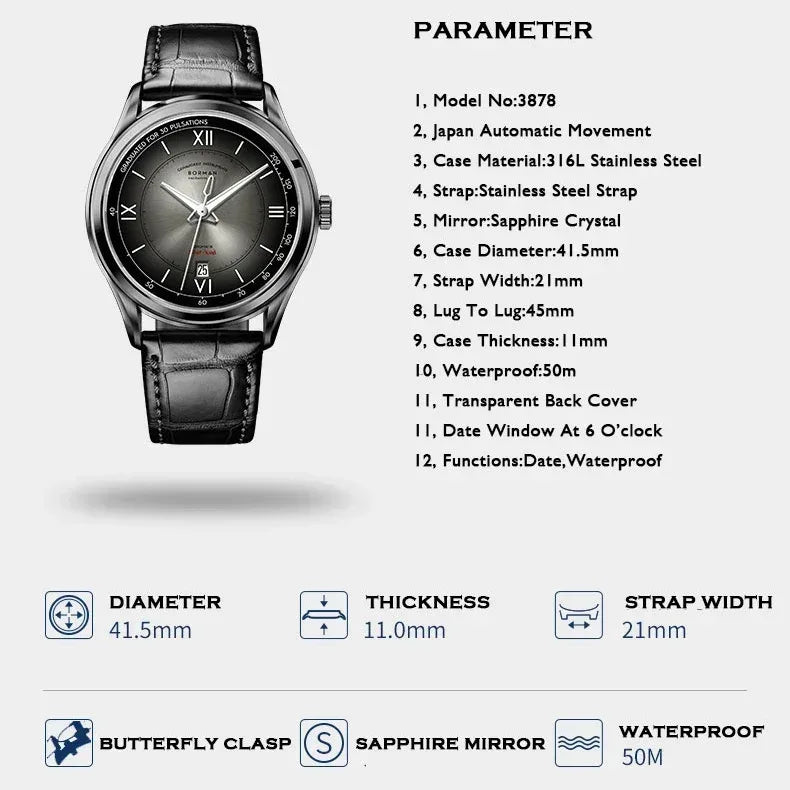 Luxury Men's Automatic Watch | Mechanical Gradient Dial Iced Out Watch | 2026 Fashion Waterproof Sapphire Wristwatch | Auto Date Male Dress Clock | Caratix - CaratixJewelry