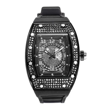 Luxury Tonneau Hollow Men's Watch | Gold Iced Out Watch with Rubber Strap | Unique Classic Waterproof Male Clock | Caratix - CaratixJewelry