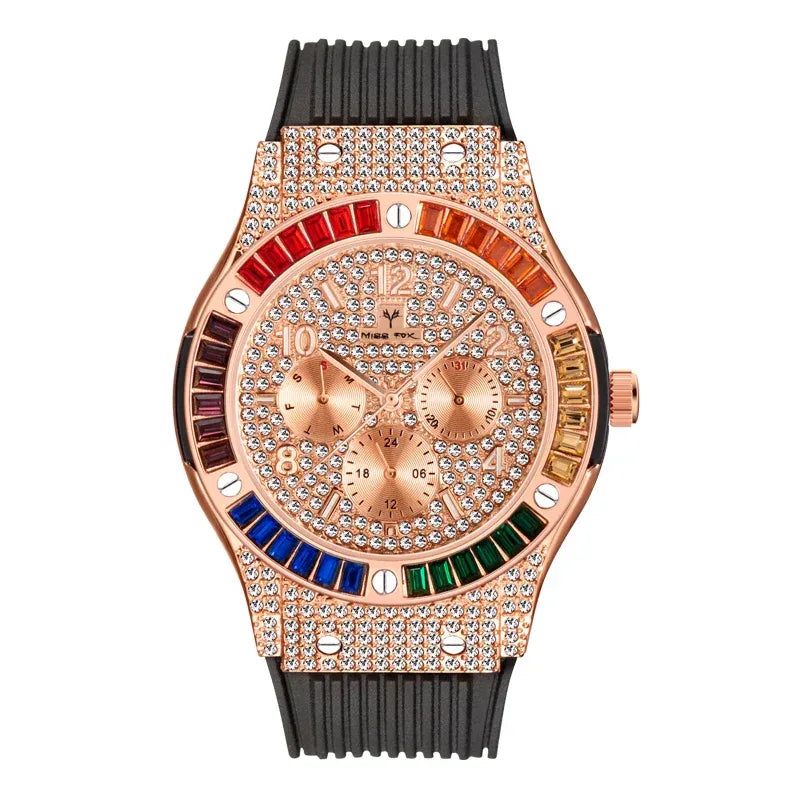 Luxury Rose Gold Men's Iced Out Watch | Quartz Wristwatch with Rubber Strap | Waterproof Silicone Reloj Gift | Caratix - CaratixJewelry