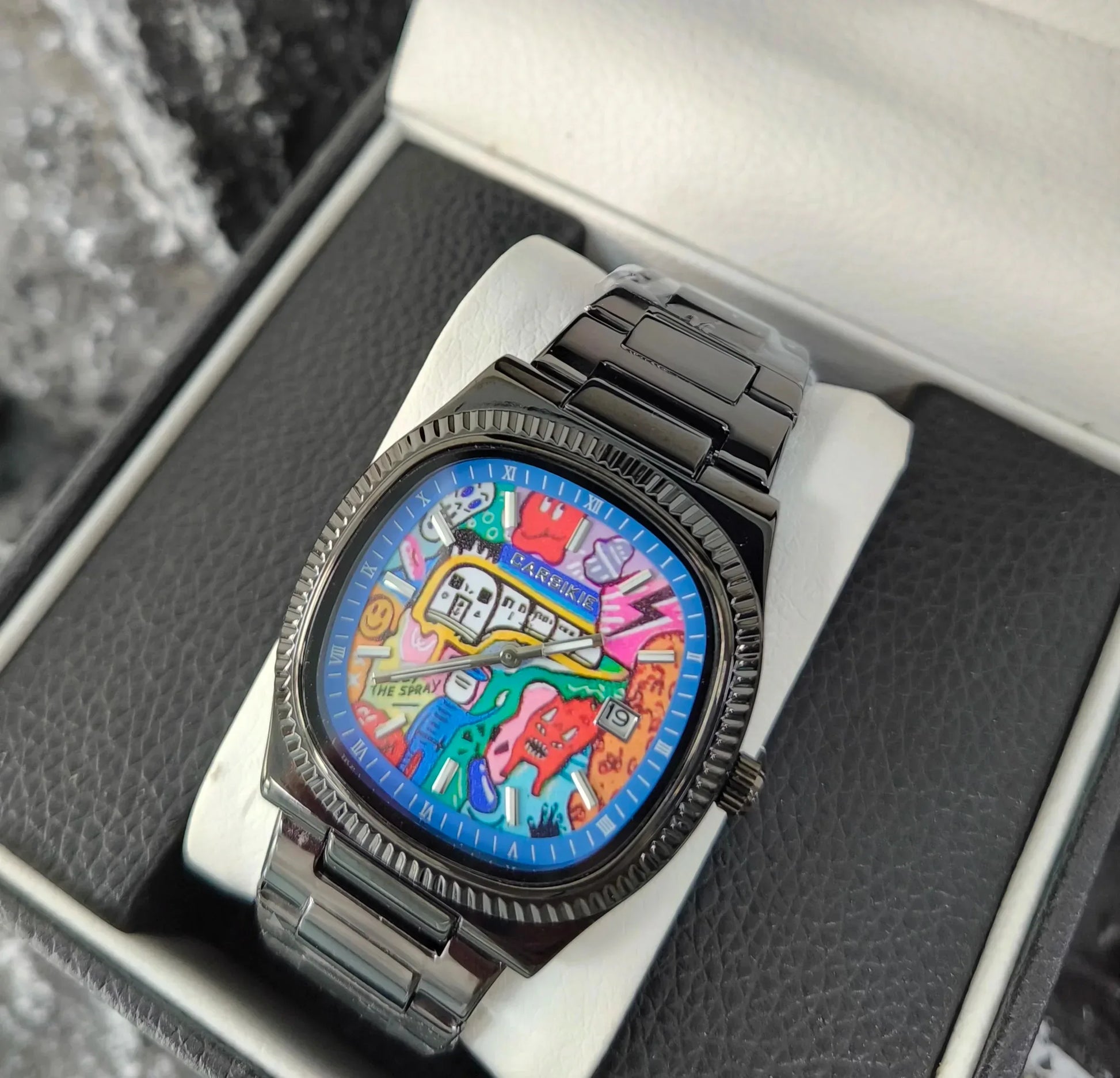 2026 New Square Men's Watch | Abstract Art Dial Luxury Iced Out Watch | Trendy Retro Niche Design | Silver Black Gold Street Style | Caratix - CaratixJewelry