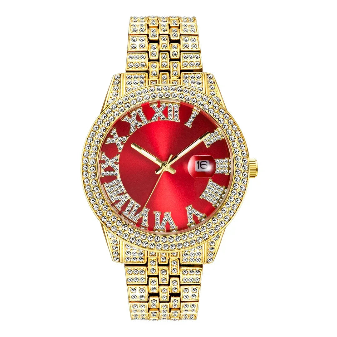 Luxury 18K Gold Men's Iced Out Watch | Full Stainless Steel Wristwatch | Luminous Waterproof Calendar Clock | Caratix - CaratixJewelry