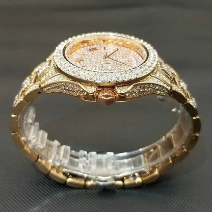 Luxury Day Date Iced Out Watch for Men | Hip Hop Rap Singer Wristwatch | West Coast Street Style Bling Jewelry Clock | Quartz Watch | Caratix - CaratixJewelry