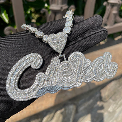 Special Heart Baguette Iced Out Personalized Custom Name Necklace Pendant - Luxury Custom Jewelry