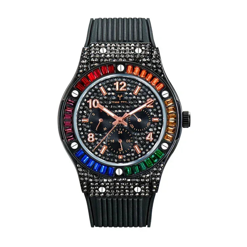 Luxury Rose Gold Men's Iced Out Watch | Quartz Wristwatch with Rubber Strap | Waterproof Silicone Reloj Gift | Caratix - CaratixJewelry
