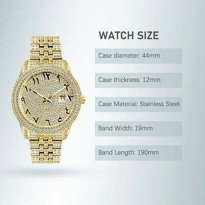 Luxury 18K Gold Men's Iced Out Watch | Full Stainless Steel Wristwatch | Luminous Waterproof Calendar Clock | Caratix - CaratixJewelry