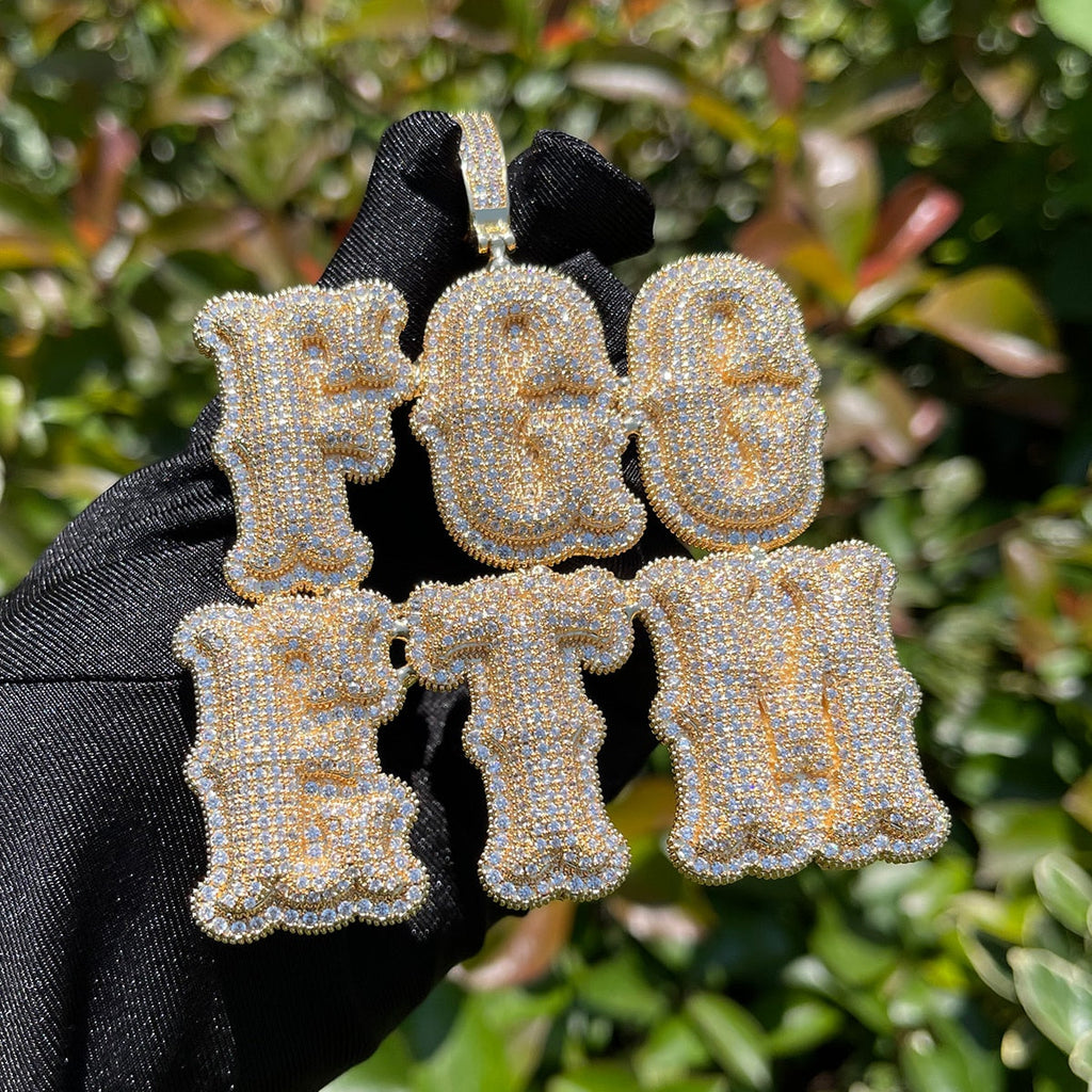 Top Over Layer Medium Sized Iced Out Personalized Custom Name Necklace Pendant 