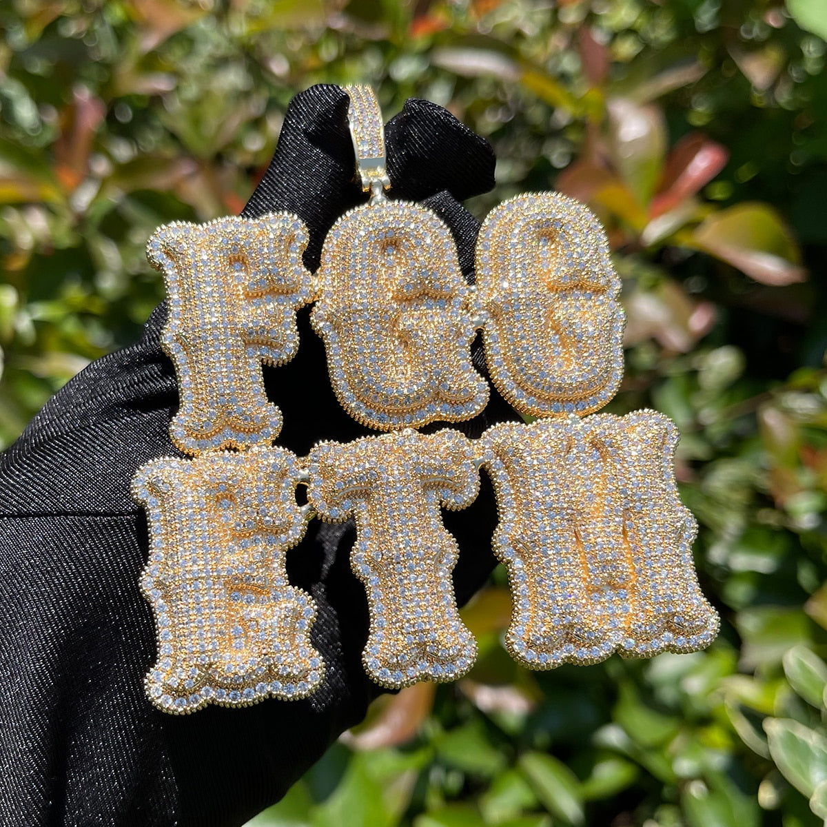 Top Over Layer Medium Sized Iced Out Personalized Custom Name Necklace Pendant 