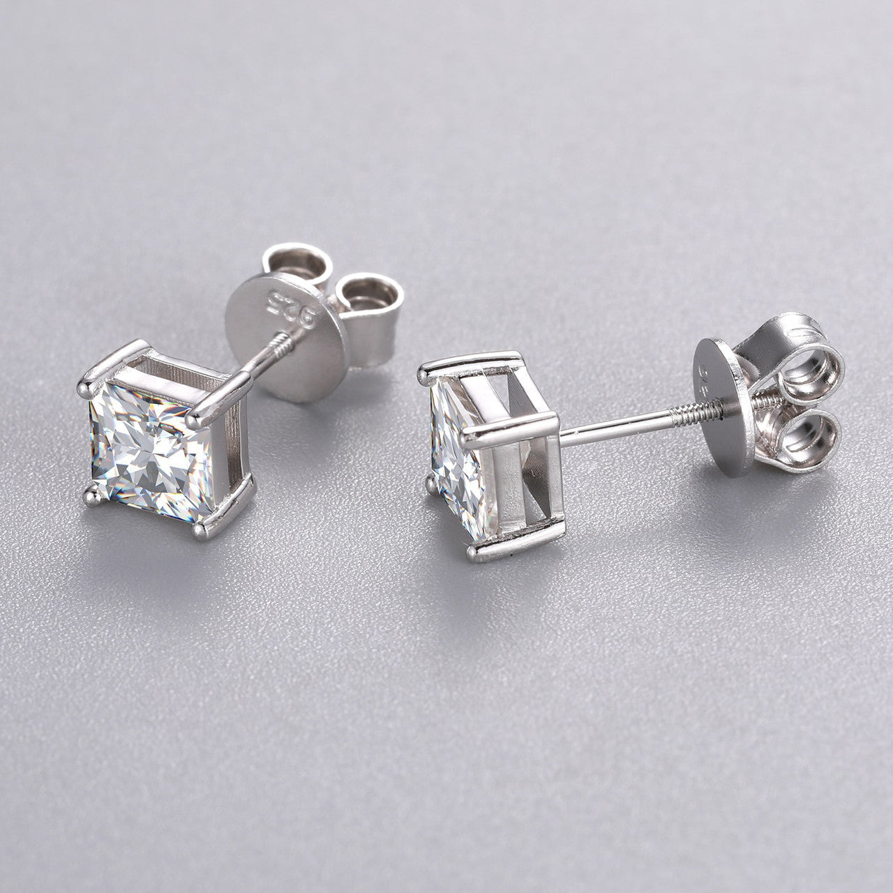 1CT VVS Diamond Princess Cut 925 Sterling Silver Stud Earrings