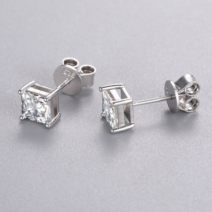 1CT VVS Diamond Princess Cut 925 Sterling Silver Stud Earrings