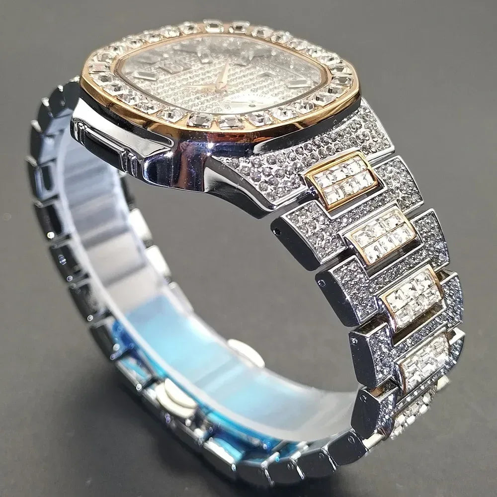 Luxury Big Men's Watch | Rose Gold Iced Out Watch | Crystal Rhinestone Analog Japan Quartz Wristwatch | Fashion Male Clock | Caratix - CaratixJewelry