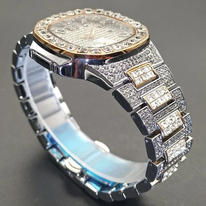 Luxury Big Men's Watch | Rose Gold Iced Out Watch | Crystal Rhinestone Analog Japan Quartz Wristwatch | Fashion Male Clock | Caratix - CaratixJewelry