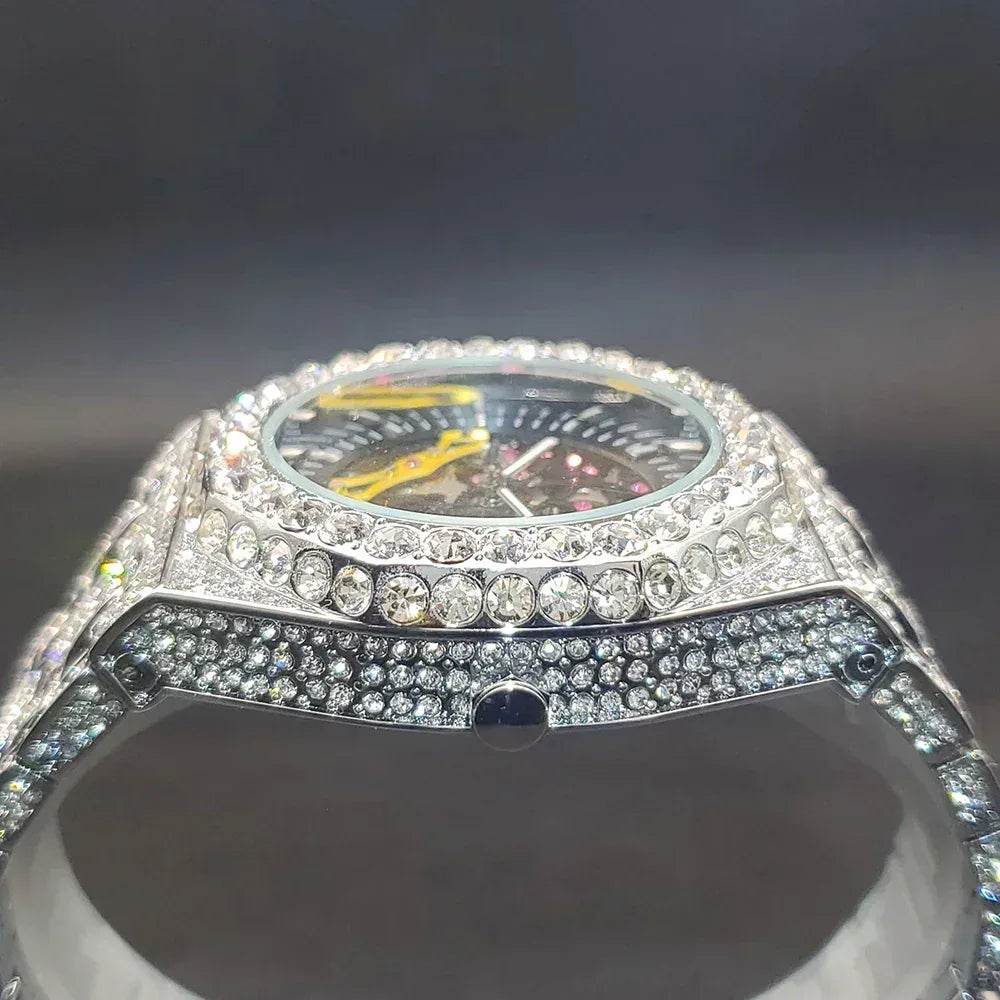 Luxury Men's Automatic Mechanical Iced Out Watch | Hollow Skeleton Dial Full | Luminous Hip Hop Watch | Caratix - CaratixJewelry